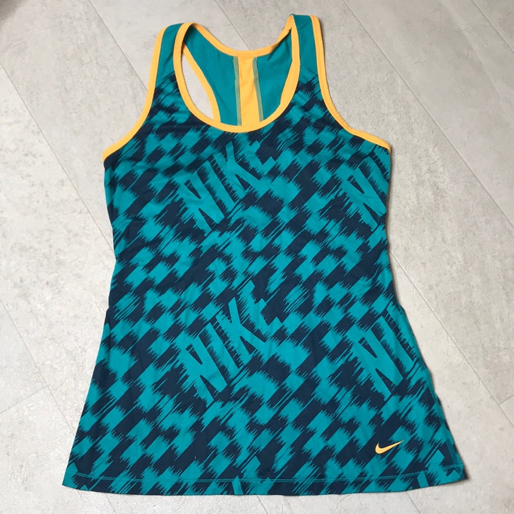 Nike Tank Top Sz M Teal Navy Orange Dry Fit Spellout Logo